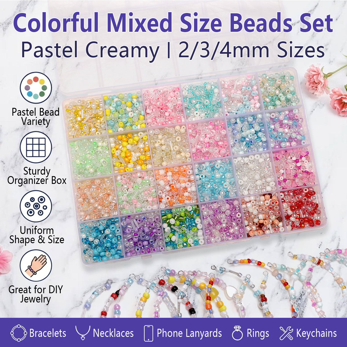 Seed Bead Tube - 24 Grid Mixed Size Glass Seed