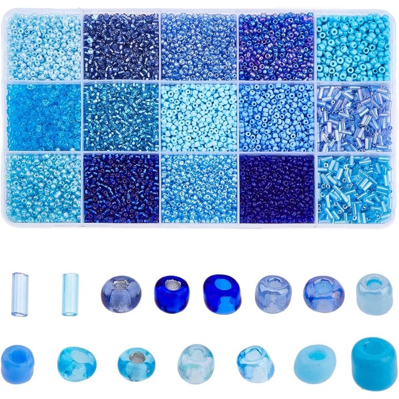 15000Pcs 15 Styles Blue Seed B - Seed Bead Tube recensione e prezzo
