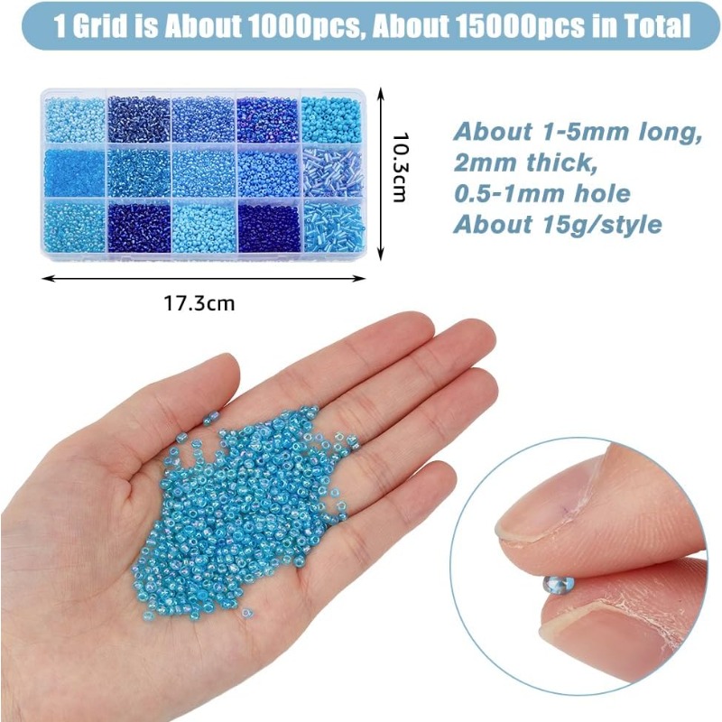 15000Pcs 15 Styles Blue Seed B - Seed Bead Tube recensione e prezzo