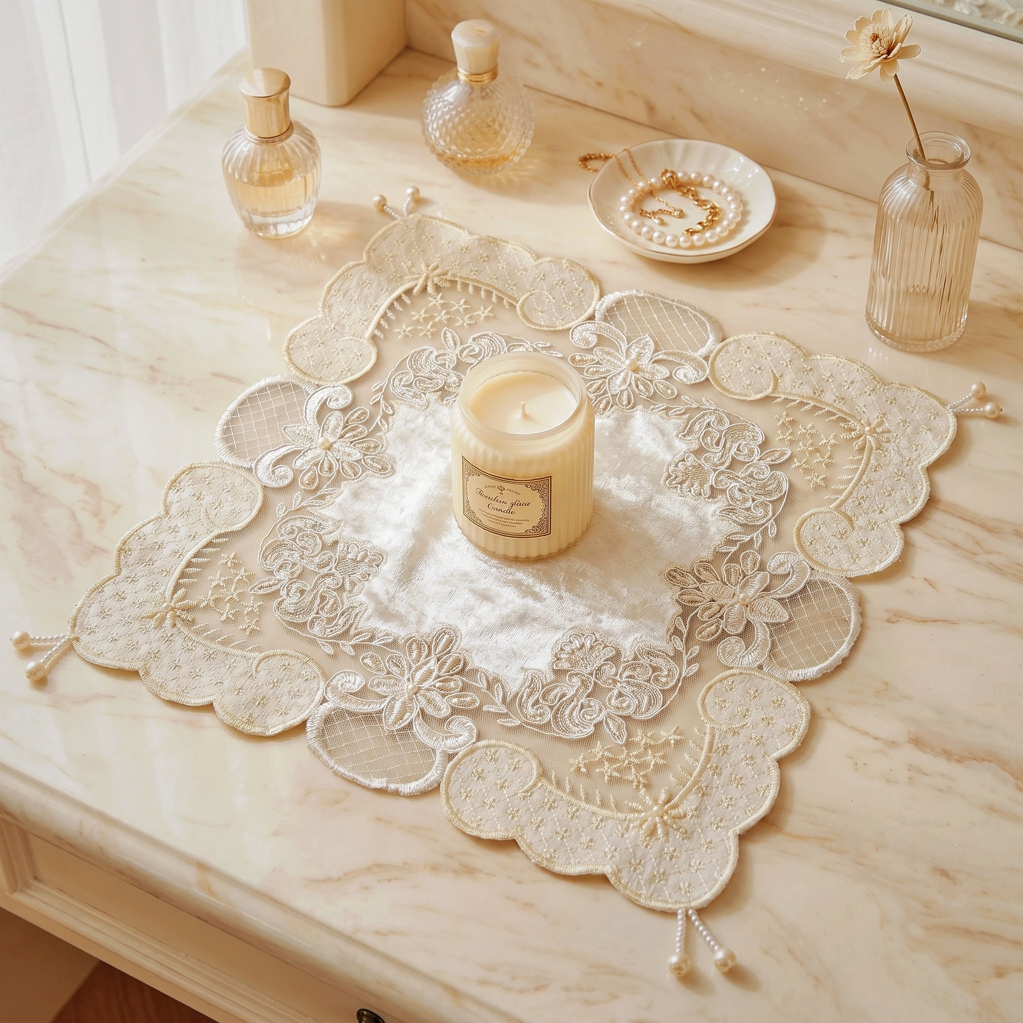 4pcs Square White Placemats Lu - Bead Mat Velvet recensione e prezzo